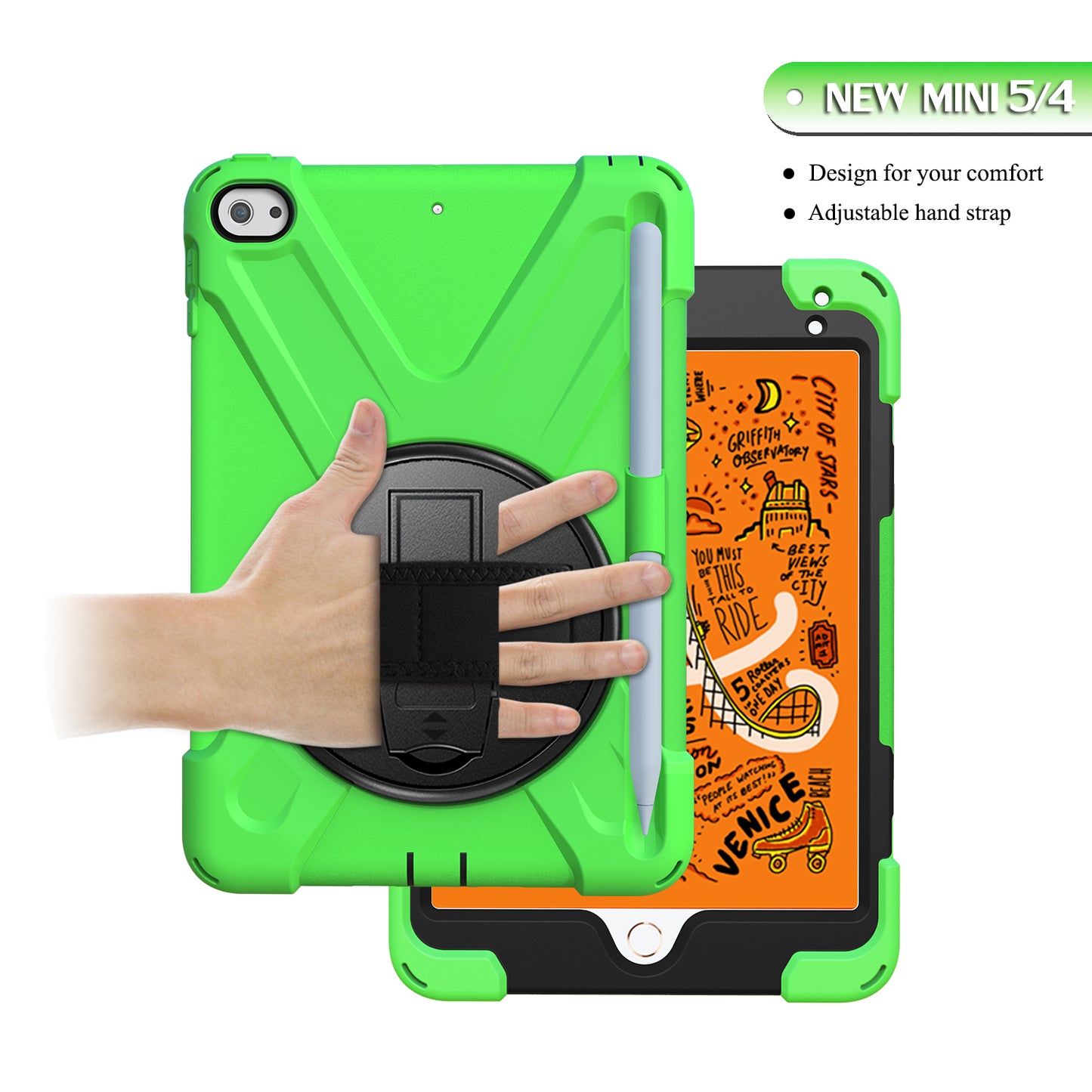 [X-Shape] PC + TPU 360-degree Swivel Kickstand Case with Hand Strap for iPad mini (2019) 7.9 inch / iPad mini 4