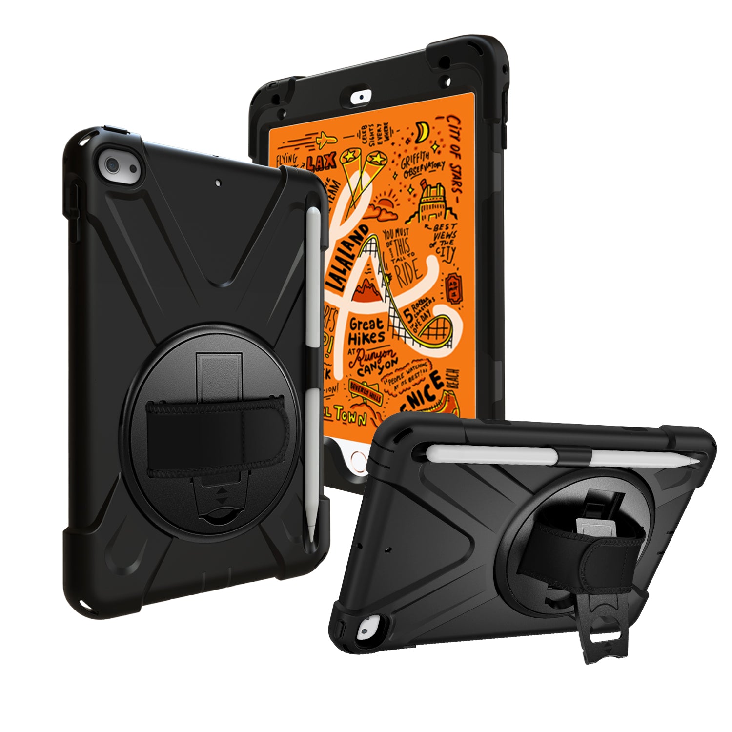 [X-Shape] PC + TPU 360-degree Swivel Kickstand Case with Hand Strap for iPad mini (2019) 7.9 inch / iPad mini 4