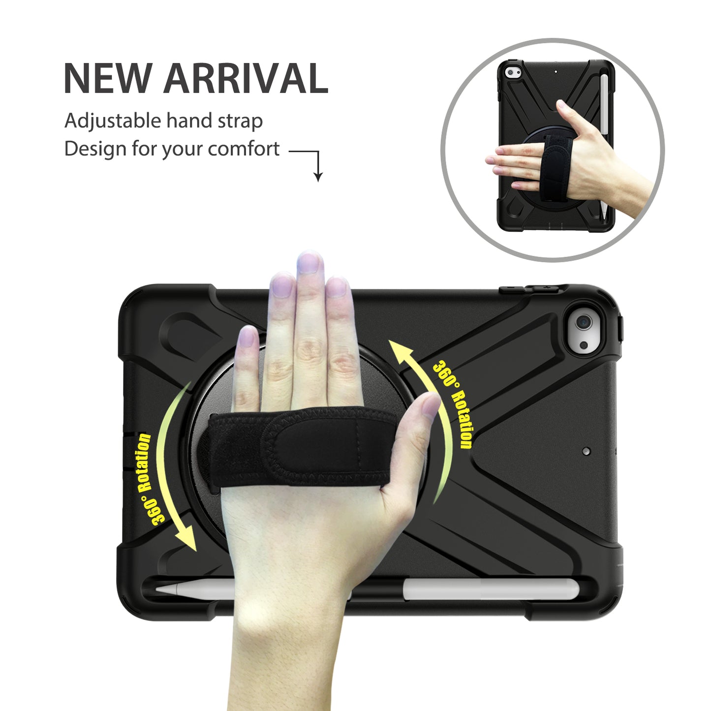 [X-Shape] PC + TPU 360-degree Swivel Kickstand Case with Hand Strap for iPad mini (2019) 7.9 inch / iPad mini 4