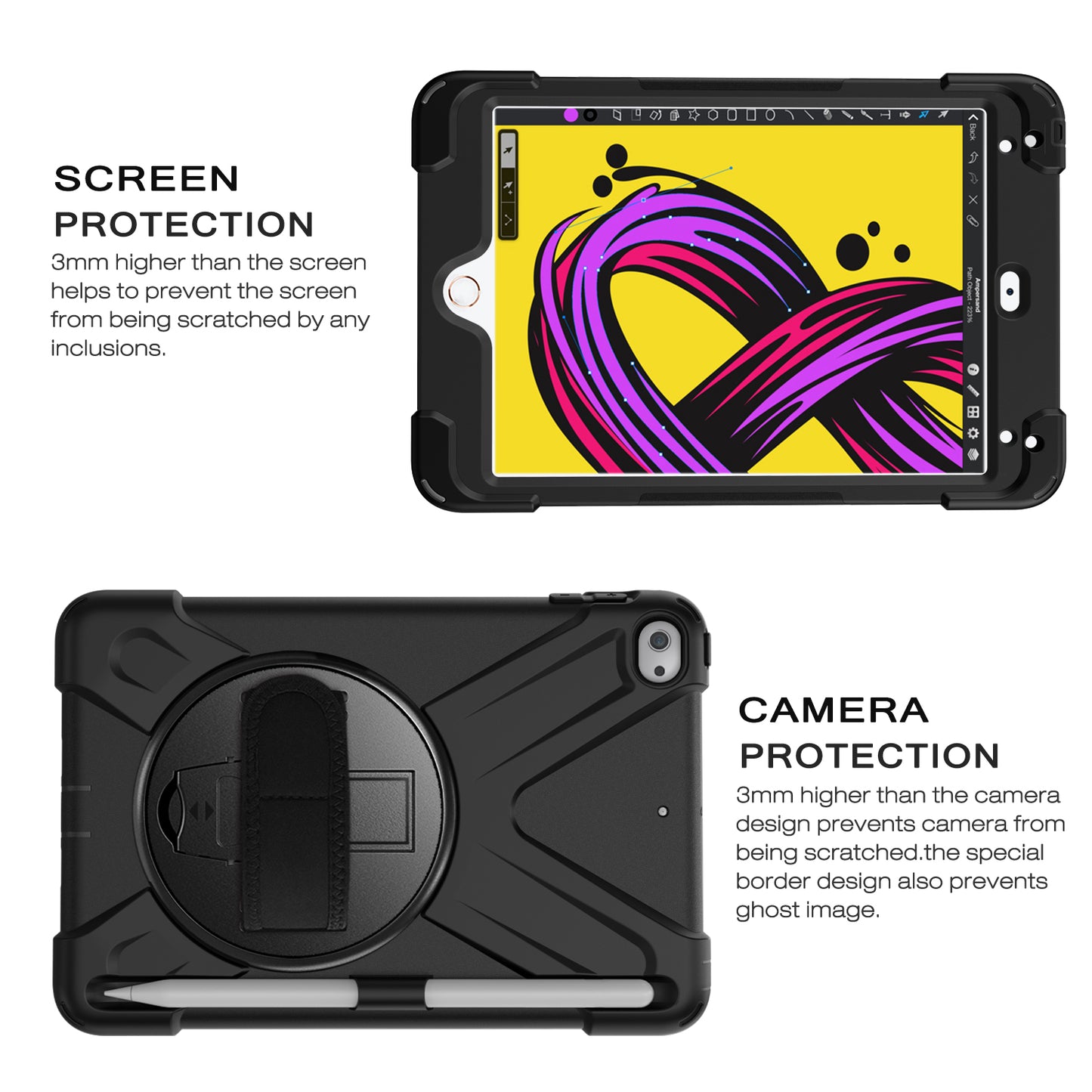 [X-Shape] PC + TPU 360-degree Swivel Kickstand Case with Hand Strap for iPad mini (2019) 7.9 inch / iPad mini 4