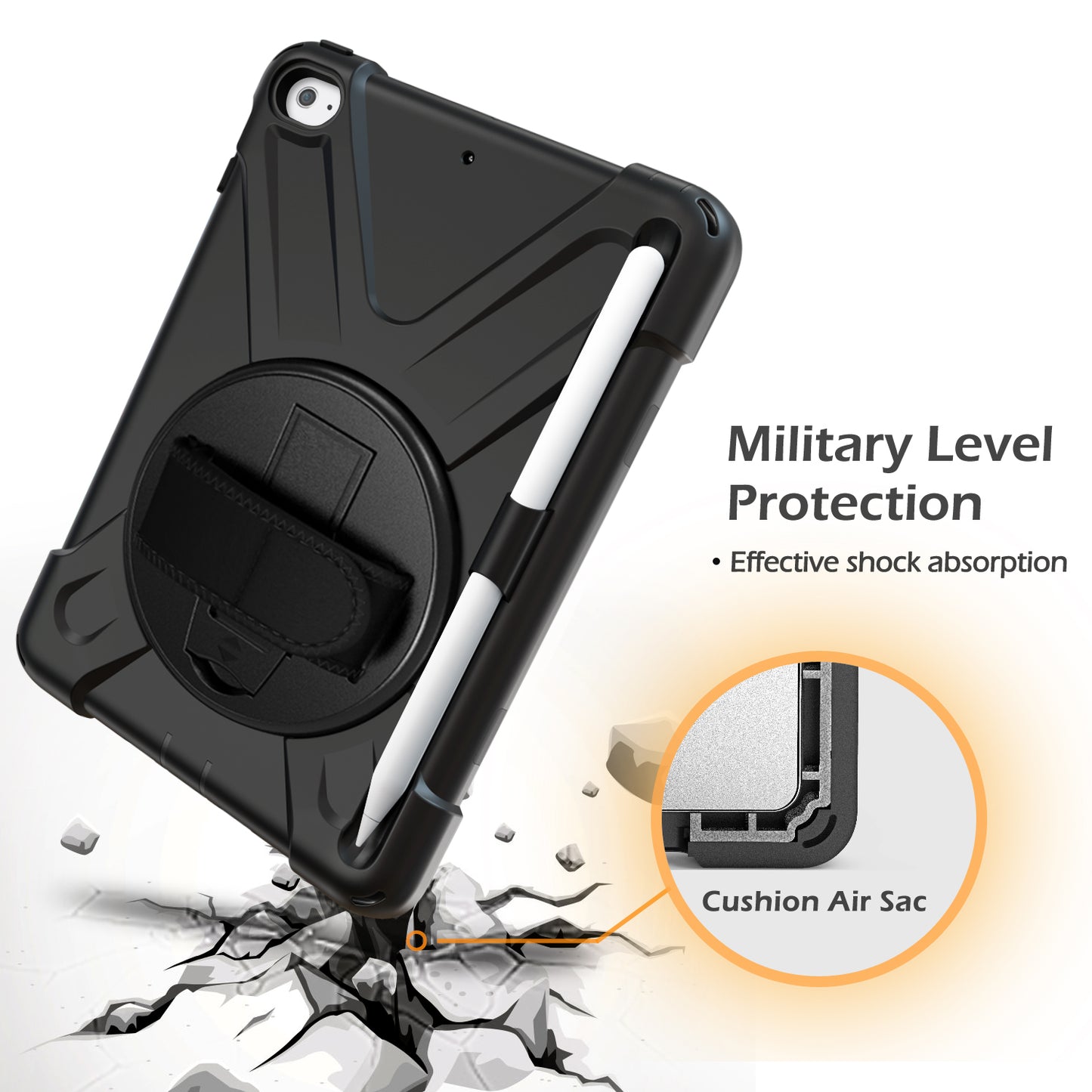 [X-Shape] PC + TPU 360-degree Swivel Kickstand Case with Hand Strap for iPad mini (2019) 7.9 inch / iPad mini 4