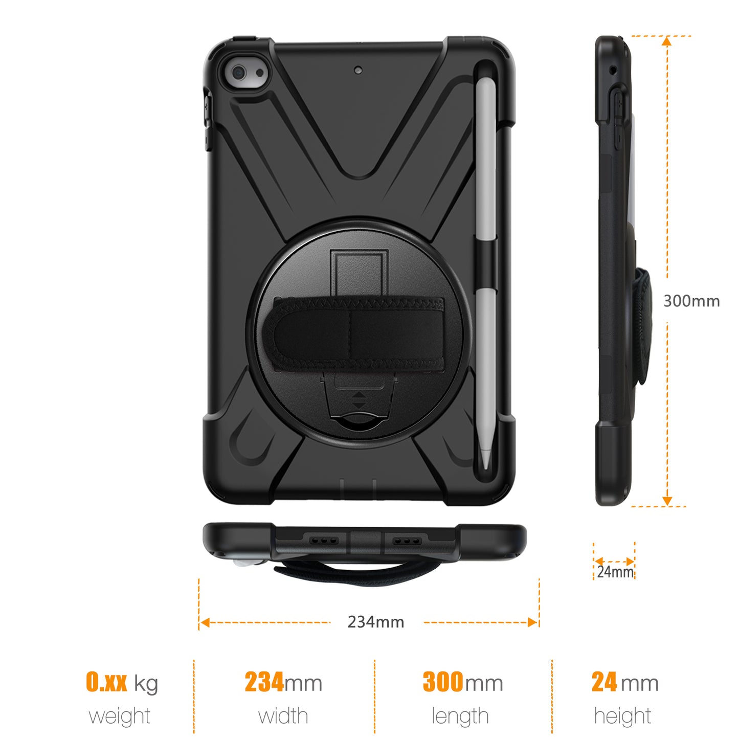 [X-Shape] PC + TPU 360-degree Swivel Kickstand Case with Hand Strap for iPad mini (2019) 7.9 inch / iPad mini 4