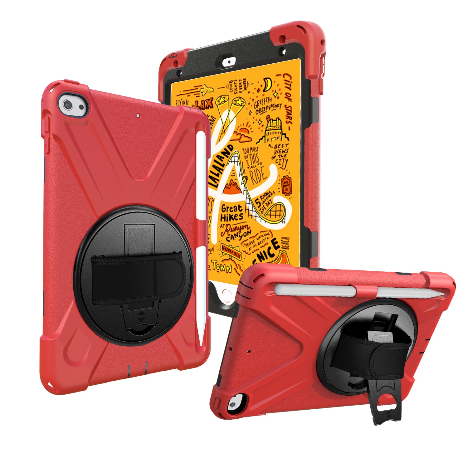 [X-Shape] PC + TPU 360-degree Swivel Kickstand Case with Hand Strap for iPad mini (2019) 7.9 inch / iPad mini 4