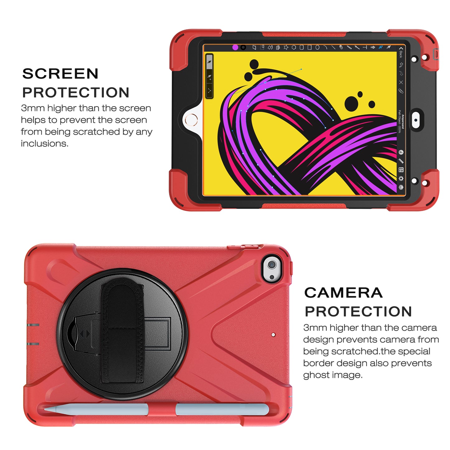 [X-Shape] PC + TPU 360-degree Swivel Kickstand Case with Hand Strap for iPad mini (2019) 7.9 inch / iPad mini 4