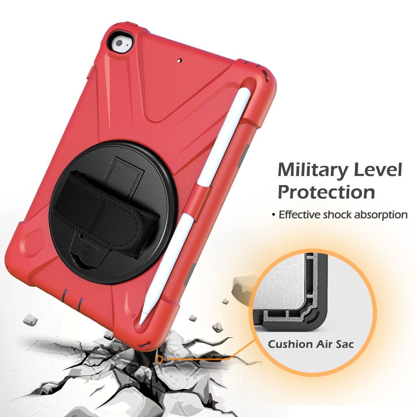 [X-Shape] PC + TPU 360-degree Swivel Kickstand Case with Hand Strap for iPad mini (2019) 7.9 inch / iPad mini 4