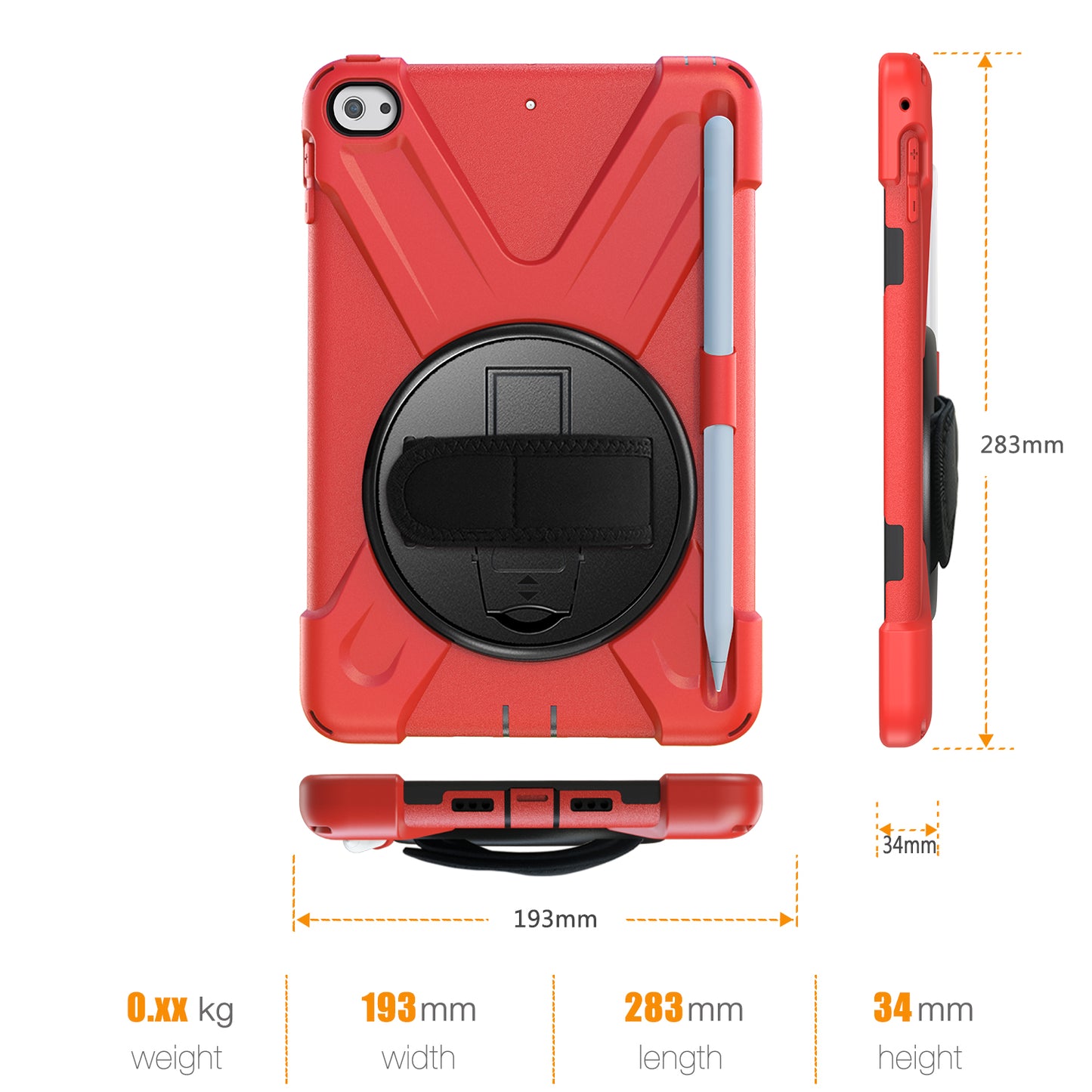 [X-Shape] PC + TPU 360-degree Swivel Kickstand Case with Hand Strap for iPad mini (2019) 7.9 inch / iPad mini 4