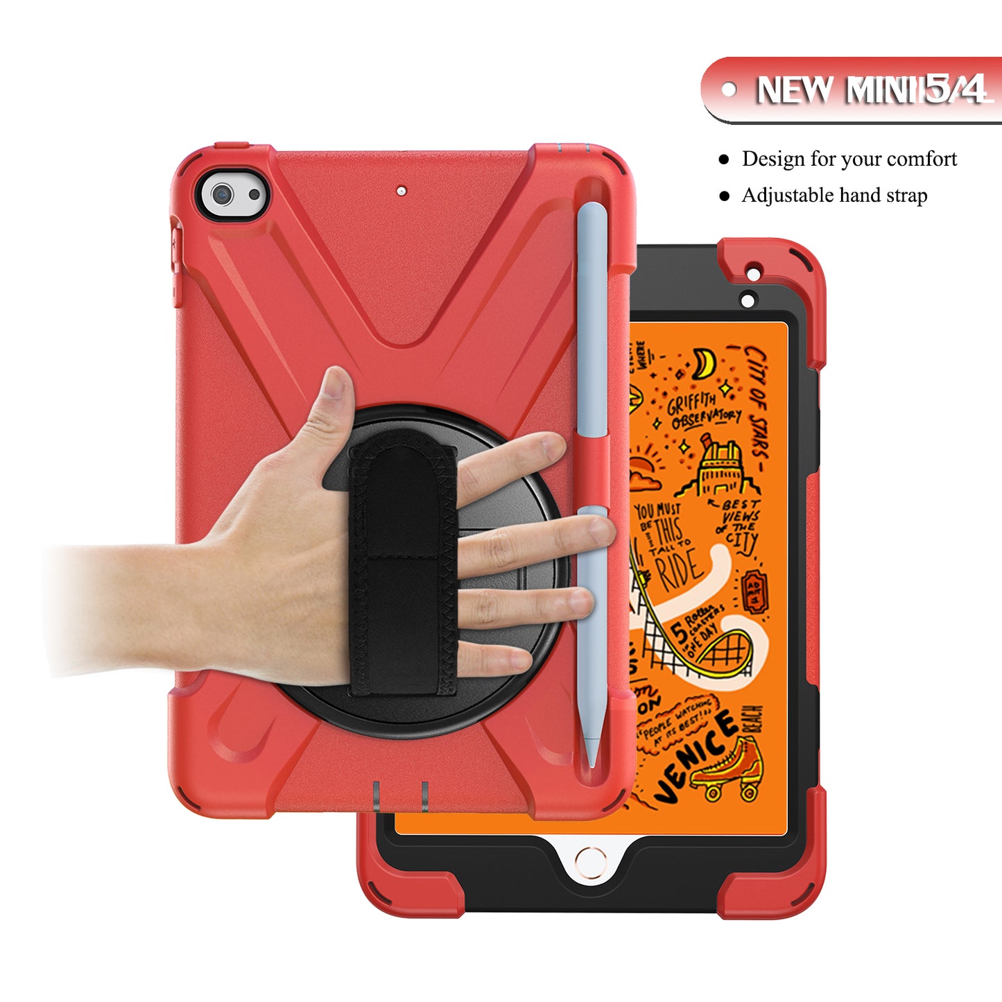 [X-Shape] PC + TPU 360-degree Swivel Kickstand Case with Hand Strap for iPad mini (2019) 7.9 inch / iPad mini 4
