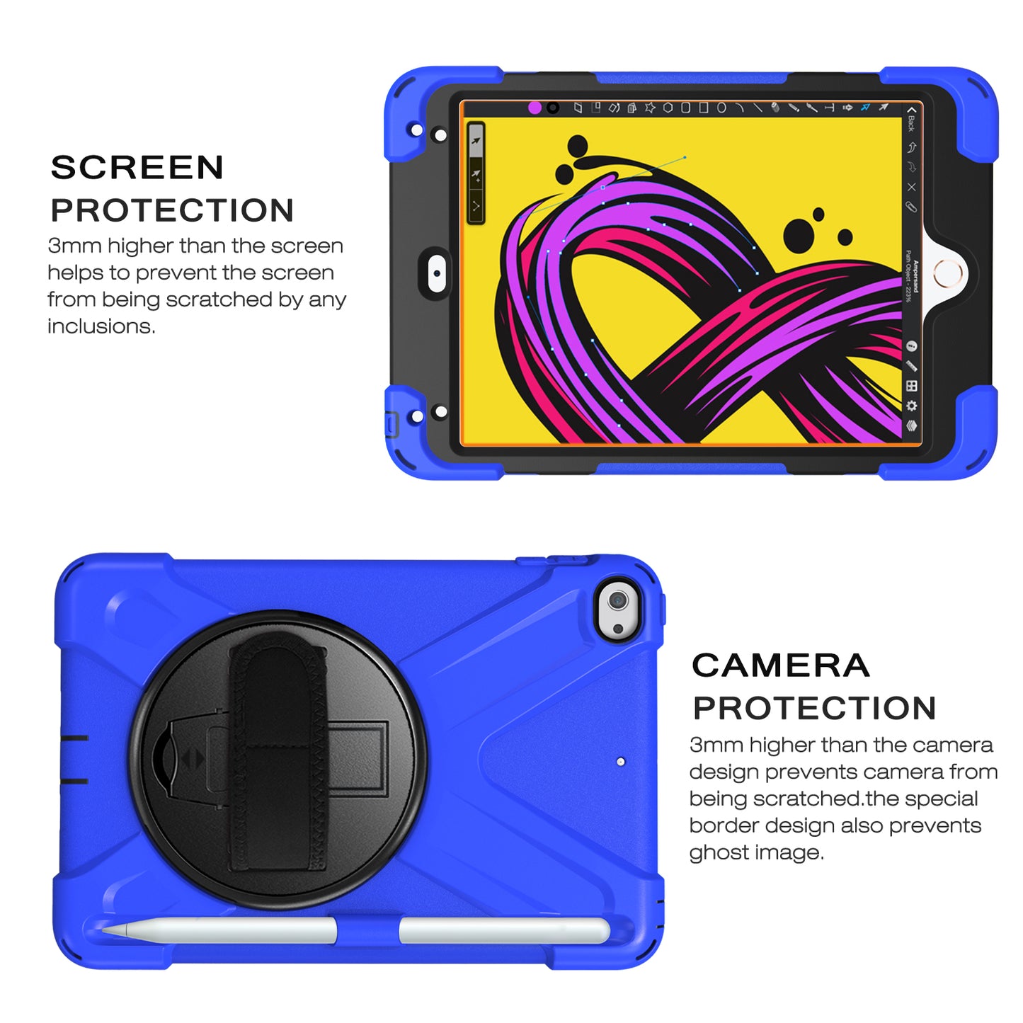 [X-Shape] PC + TPU 360-degree Swivel Kickstand Case with Hand Strap for iPad mini (2019) 7.9 inch / iPad mini 4