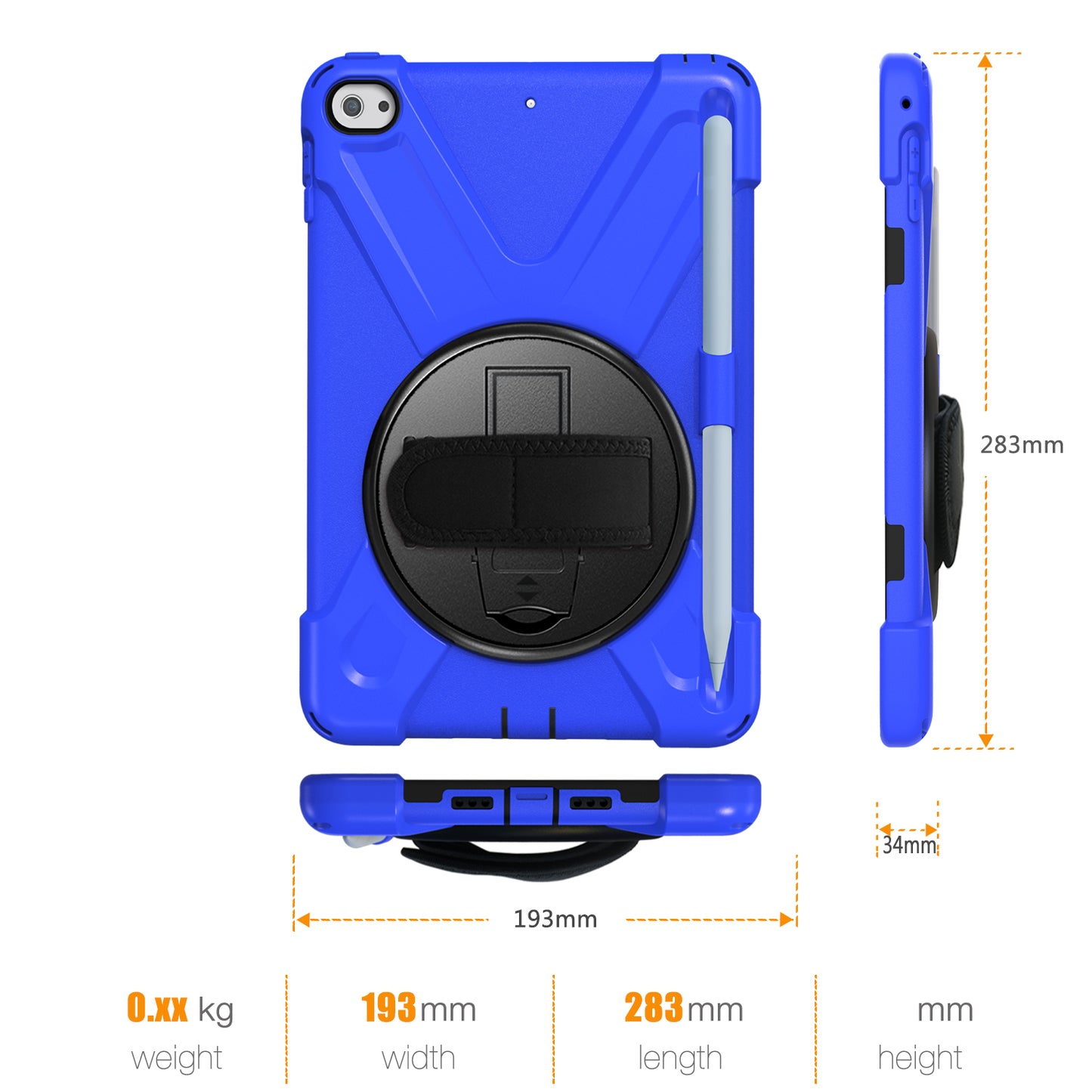 [X-Shape] PC + TPU 360-degree Swivel Kickstand Case with Hand Strap for iPad mini (2019) 7.9 inch / iPad mini 4