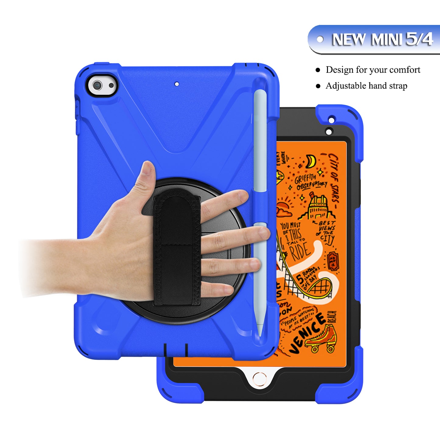 [X-Shape] PC + TPU 360-degree Swivel Kickstand Case with Hand Strap for iPad mini (2019) 7.9 inch / iPad mini 4
