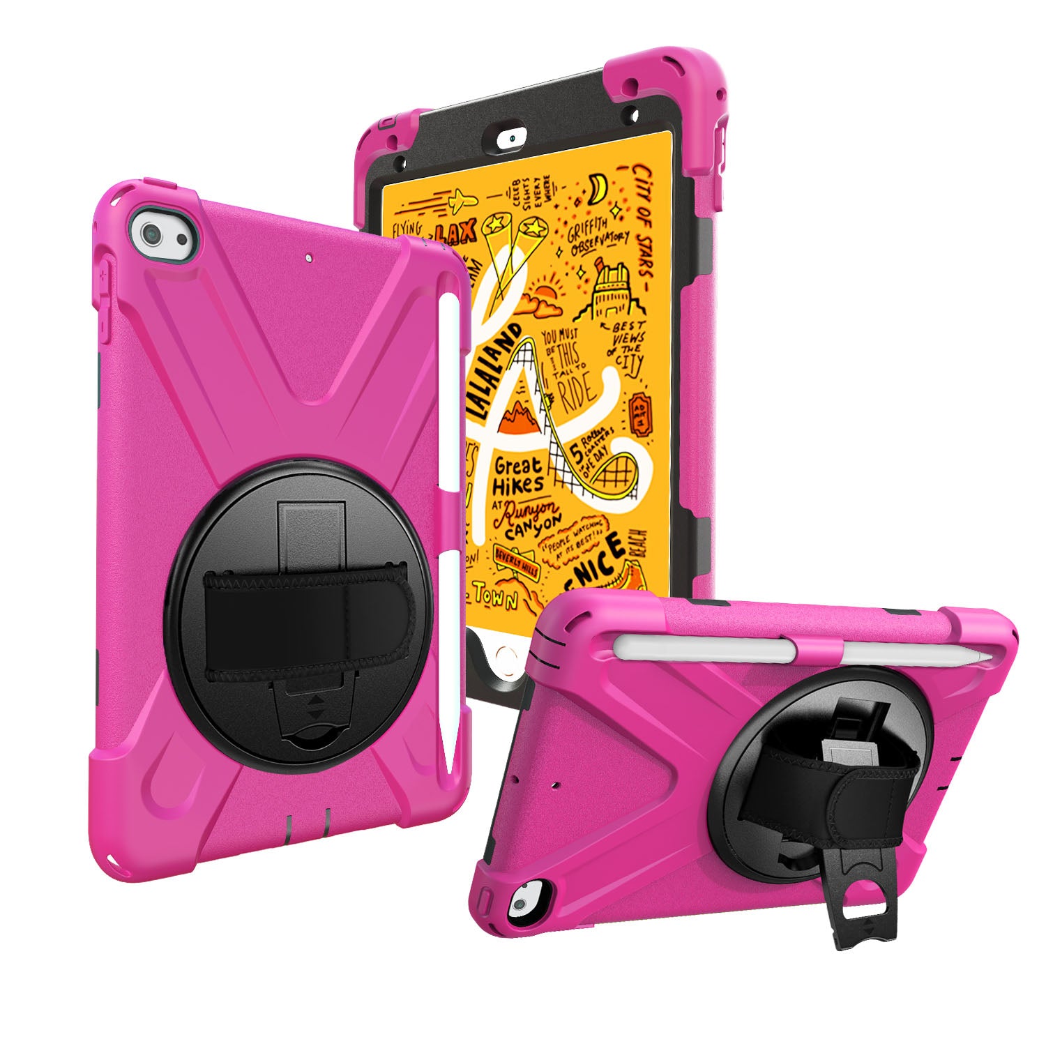 [X-Shape] PC + TPU 360-degree Swivel Kickstand Case with Hand Strap for iPad mini (2019) 7.9 inch / iPad mini 4