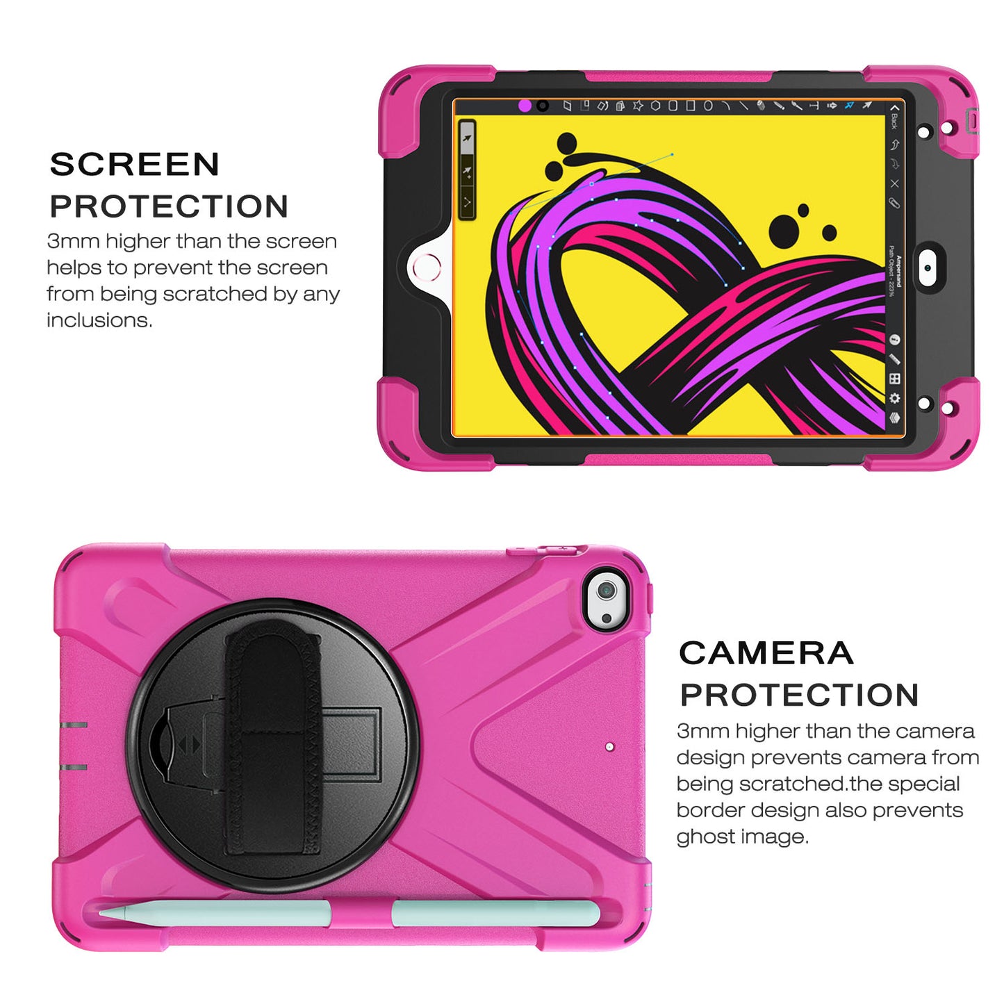[X-Shape] PC + TPU 360-degree Swivel Kickstand Case with Hand Strap for iPad mini (2019) 7.9 inch / iPad mini 4