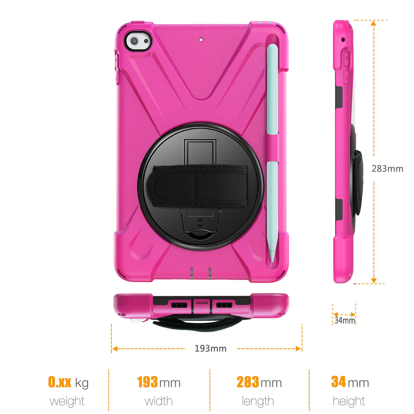 [X-Shape] PC + TPU 360-degree Swivel Kickstand Case with Hand Strap for iPad mini (2019) 7.9 inch / iPad mini 4