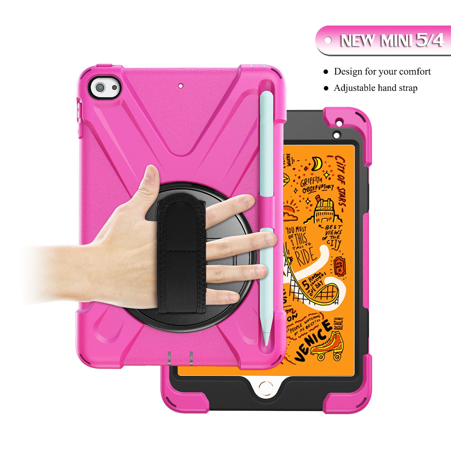 [X-Shape] PC + TPU 360-degree Swivel Kickstand Case with Hand Strap for iPad mini (2019) 7.9 inch / iPad mini 4