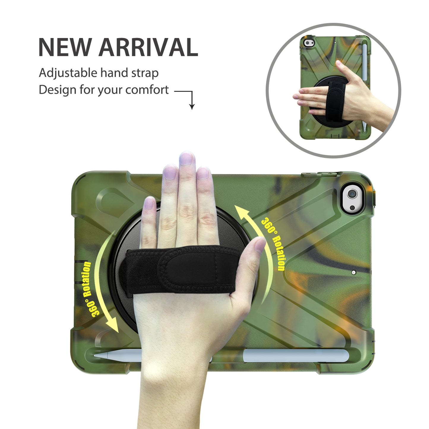 [X-Shape] PC + TPU 360-degree Swivel Kickstand Case with Hand Strap for iPad mini (2019) 7.9 inch / iPad mini 4