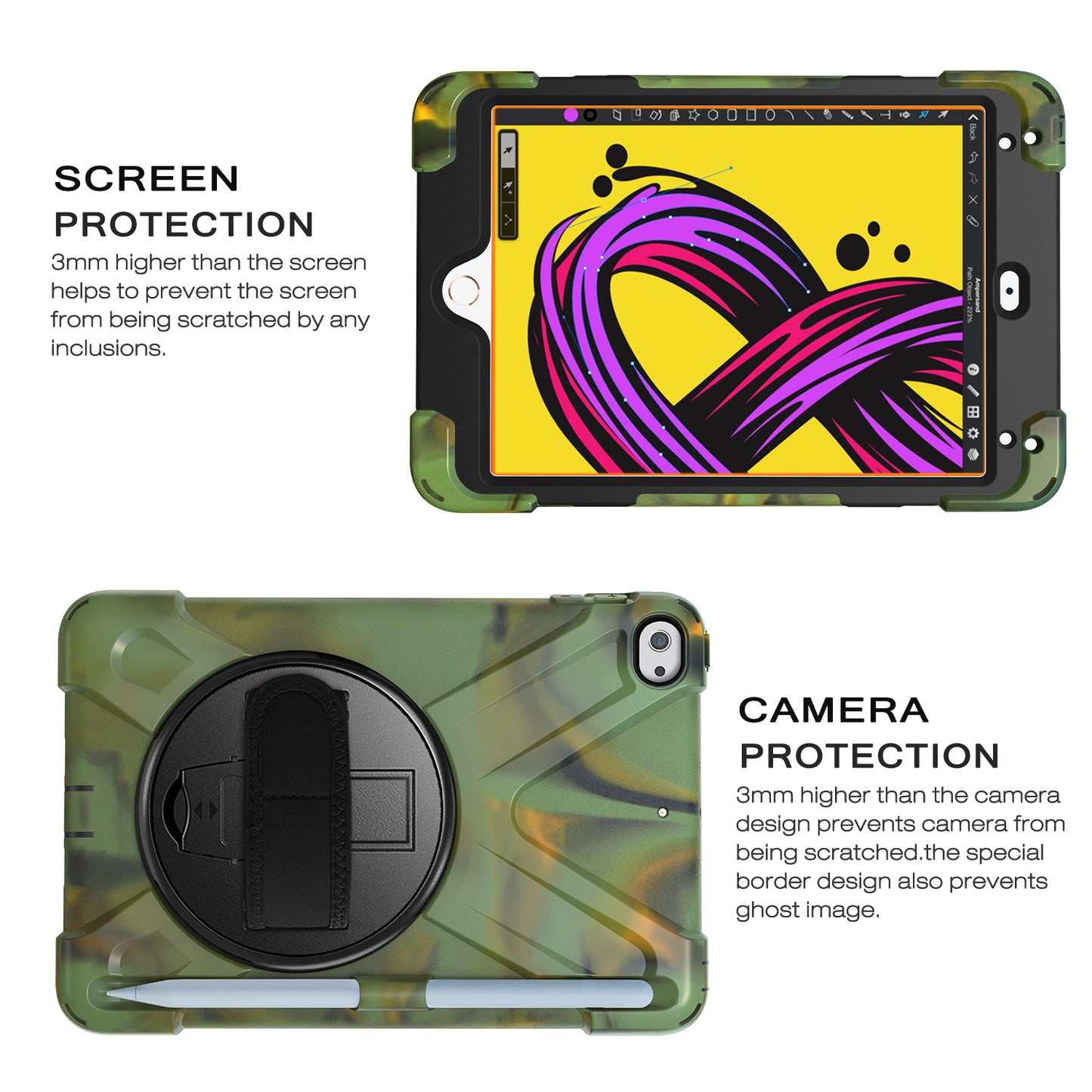 [X-Shape] PC + TPU 360-degree Swivel Kickstand Case with Hand Strap for iPad mini (2019) 7.9 inch / iPad mini 4