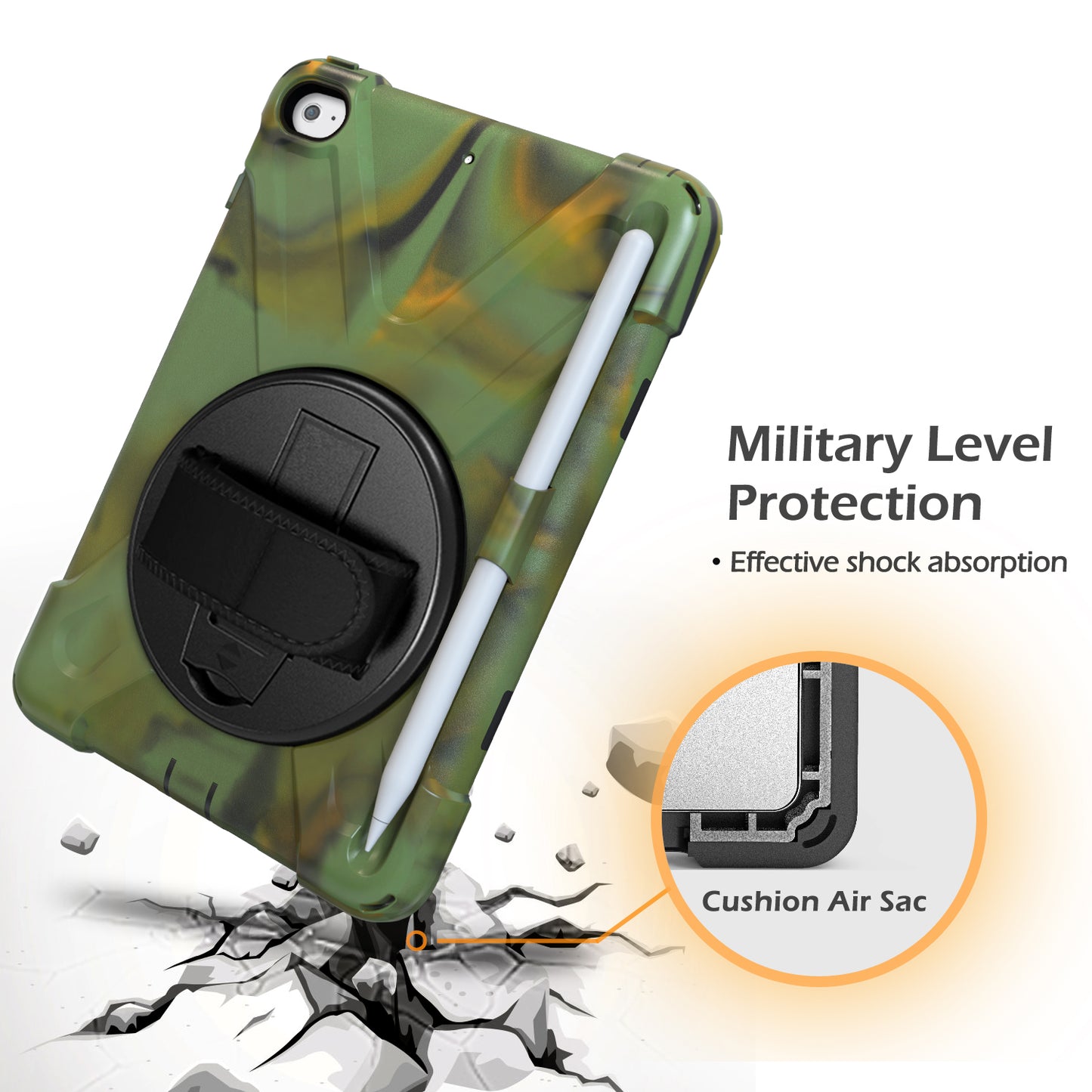 [X-Shape] PC + TPU 360-degree Swivel Kickstand Case with Hand Strap for iPad mini (2019) 7.9 inch / iPad mini 4