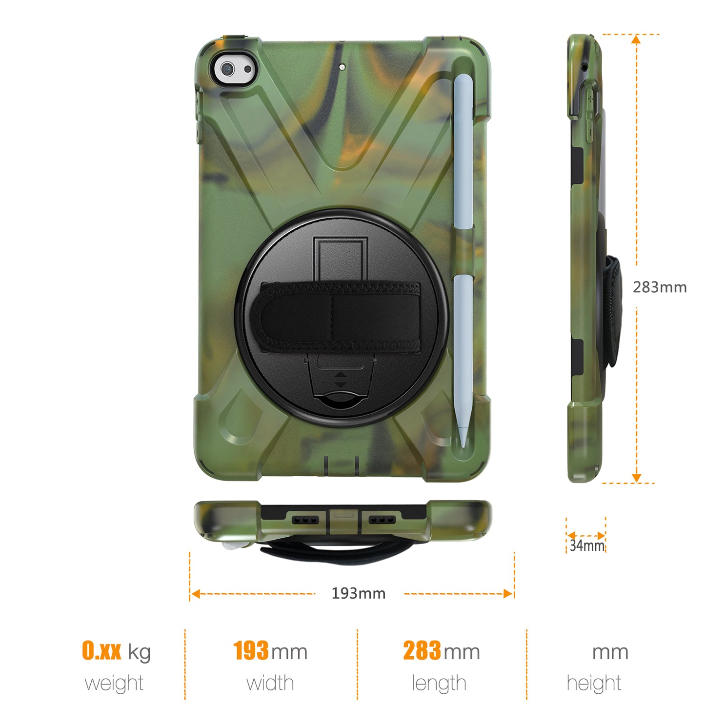 [X-Shape] PC + TPU 360-degree Swivel Kickstand Case with Hand Strap for iPad mini (2019) 7.9 inch / iPad mini 4