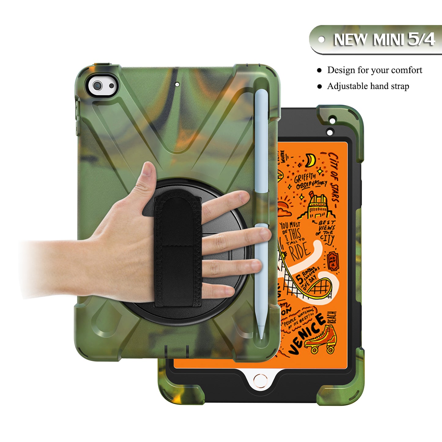 [X-Shape] PC + TPU 360-degree Swivel Kickstand Case with Hand Strap for iPad mini (2019) 7.9 inch / iPad mini 4