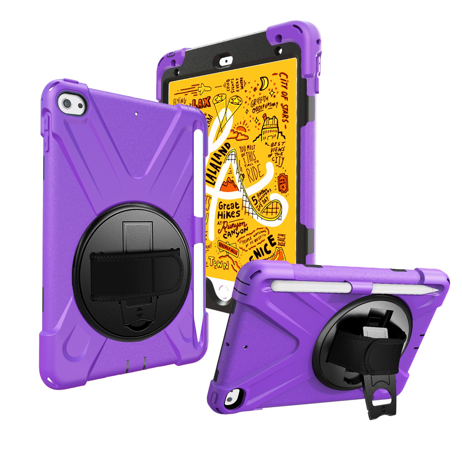 [X-Shape] PC + TPU 360-degree Swivel Kickstand Case with Hand Strap for iPad mini (2019) 7.9 inch / iPad mini 4