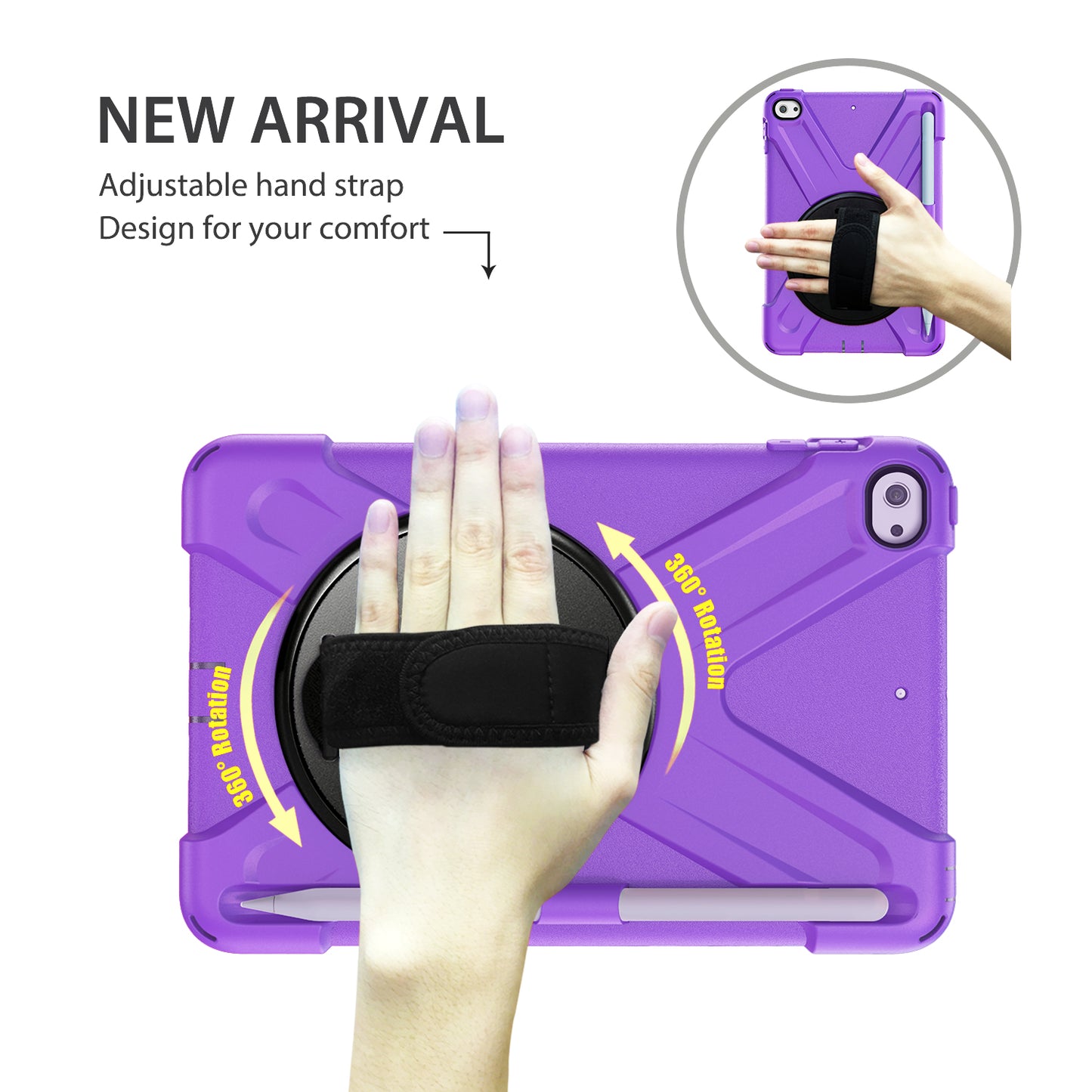 [X-Shape] PC + TPU 360-degree Swivel Kickstand Case with Hand Strap for iPad mini (2019) 7.9 inch / iPad mini 4