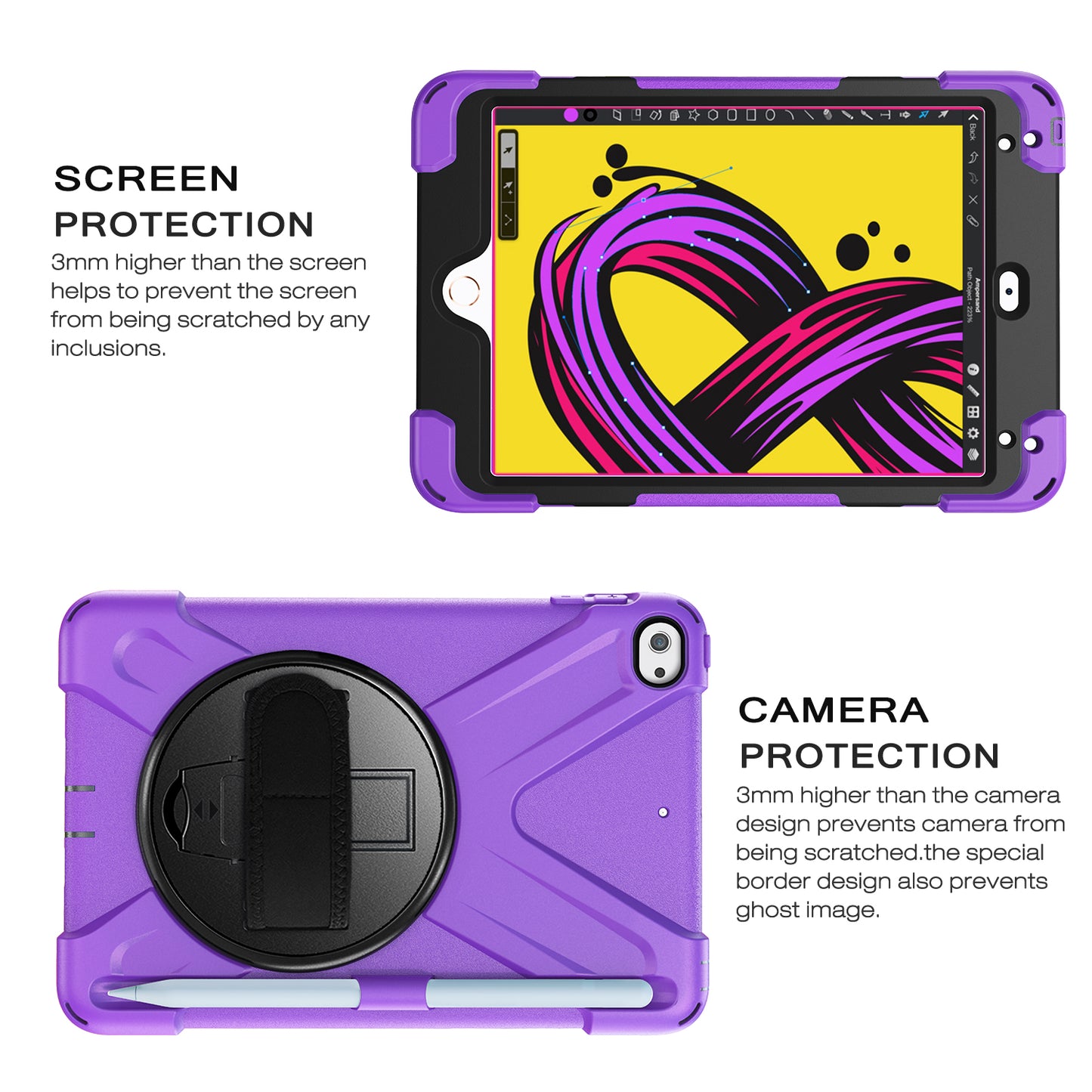 [X-Shape] PC + TPU 360-degree Swivel Kickstand Case with Hand Strap for iPad mini (2019) 7.9 inch / iPad mini 4