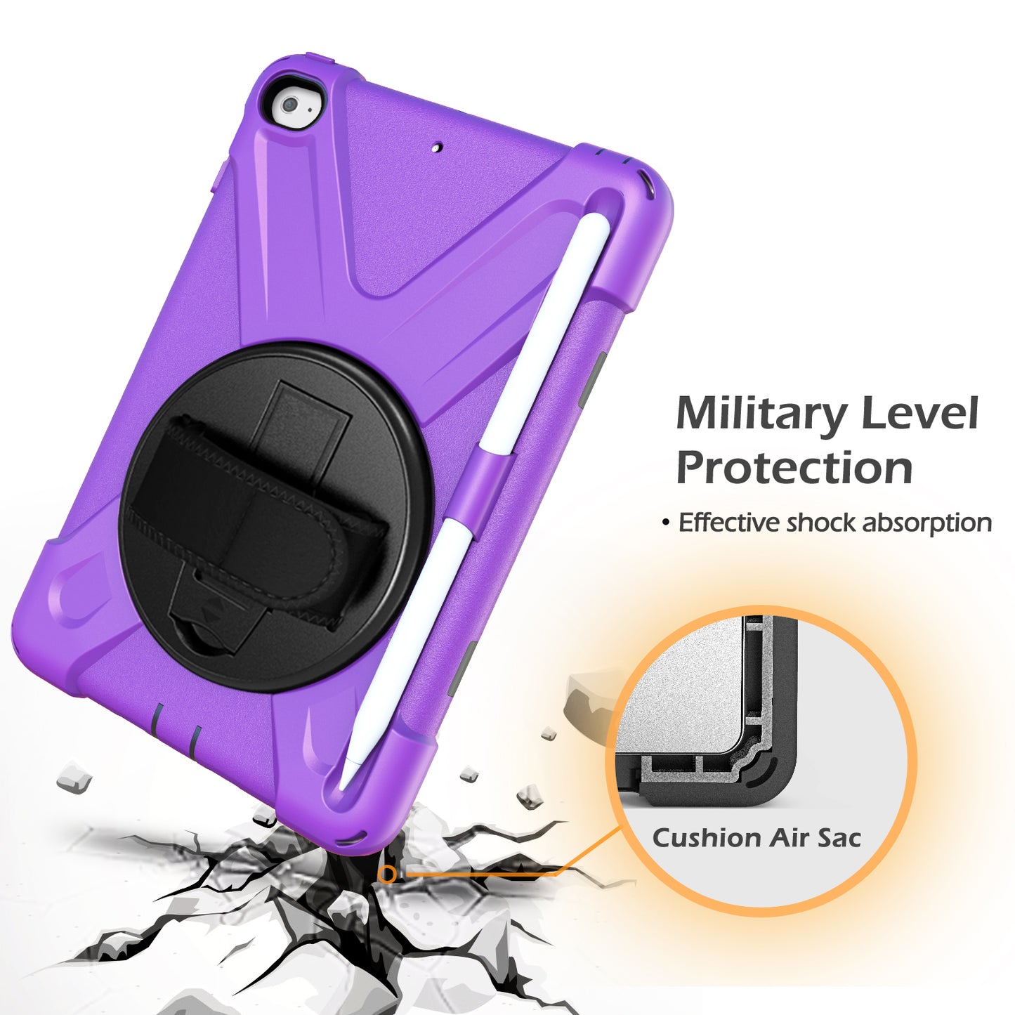 [X-Shape] PC + TPU 360-degree Swivel Kickstand Case with Hand Strap for iPad mini (2019) 7.9 inch / iPad mini 4