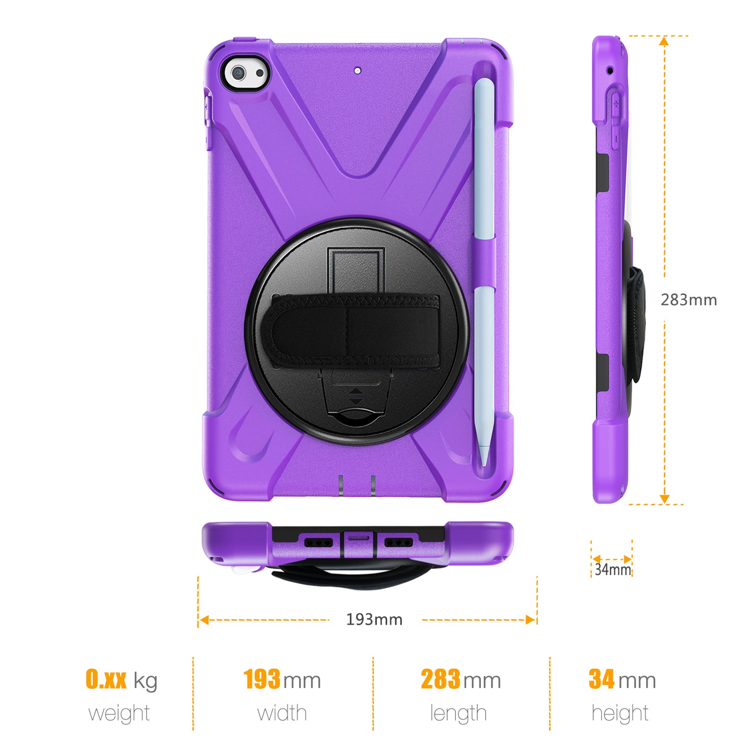 [X-Shape] PC + TPU 360-degree Swivel Kickstand Case with Hand Strap for iPad mini (2019) 7.9 inch / iPad mini 4