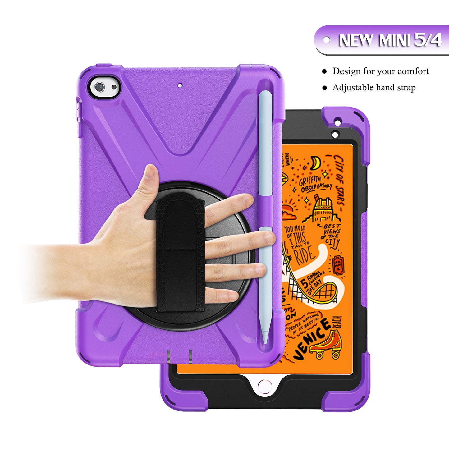 [X-Shape] PC + TPU 360-degree Swivel Kickstand Case with Hand Strap for iPad mini (2019) 7.9 inch / iPad mini 4