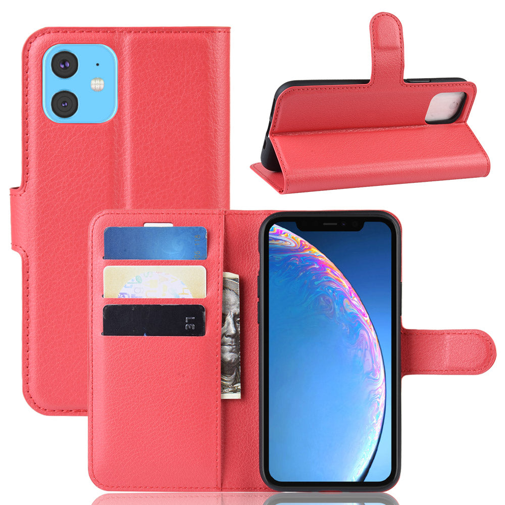 Litchi Skin Leather Wallet Stand Case for iPhone 11 6.1 inch (2019) with Soft TPU Inner Case