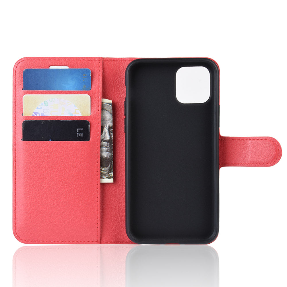 Litchi Skin Leather Wallet Stand Case for iPhone 11 6.1 inch (2019) with Soft TPU Inner Case