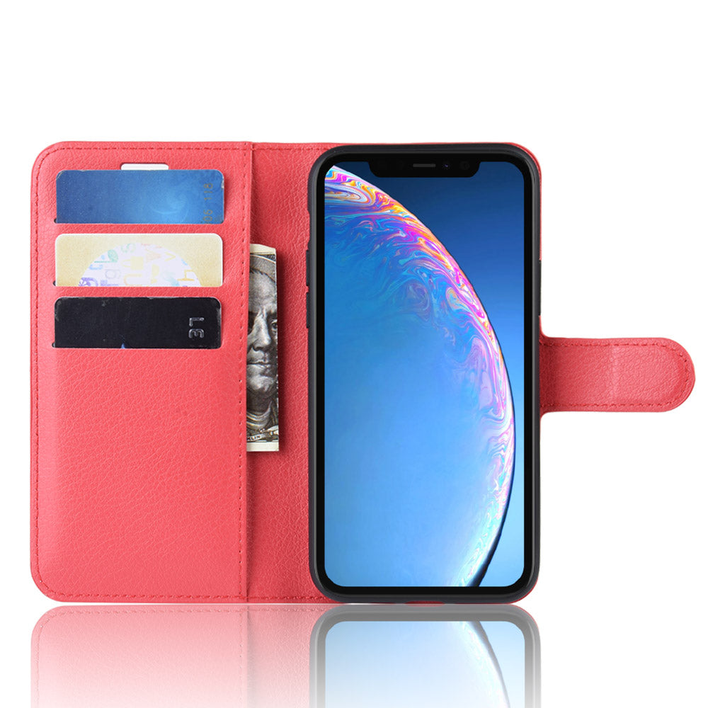 Litchi Skin Leather Wallet Stand Case for iPhone 11 6.1 inch (2019) with Soft TPU Inner Case
