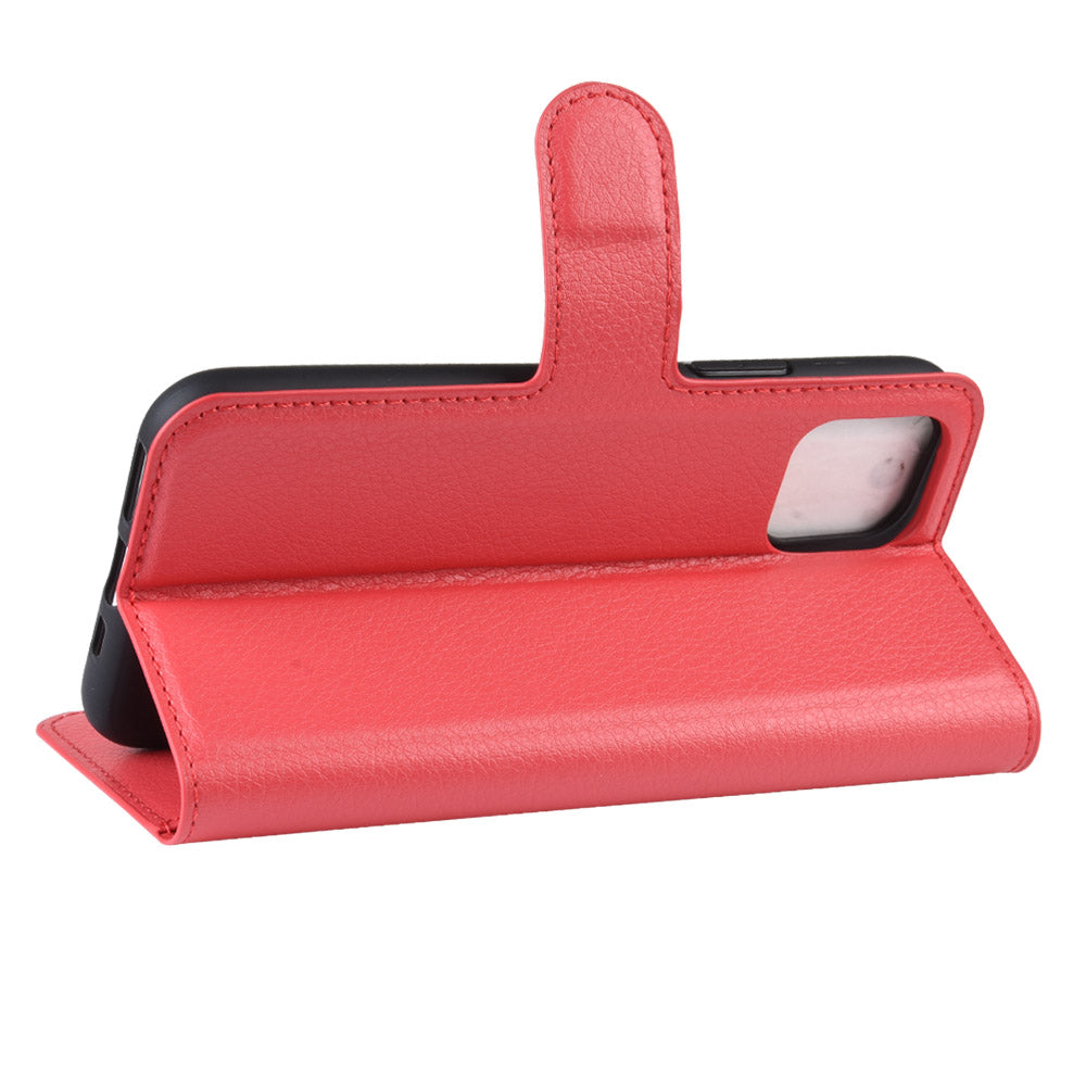 Litchi Skin Leather Wallet Stand Case for iPhone 11 6.1 inch (2019) with Soft TPU Inner Case