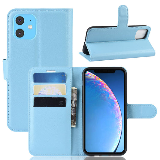 Litchi Skin Leather Wallet Stand Case for iPhone 11 6.1 inch (2019) with Soft TPU Inner Case