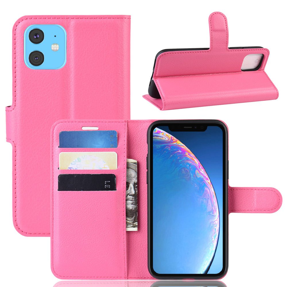 Litchi Skin Leather Wallet Stand Case for iPhone 11 6.1 inch (2019) with Soft TPU Inner Case