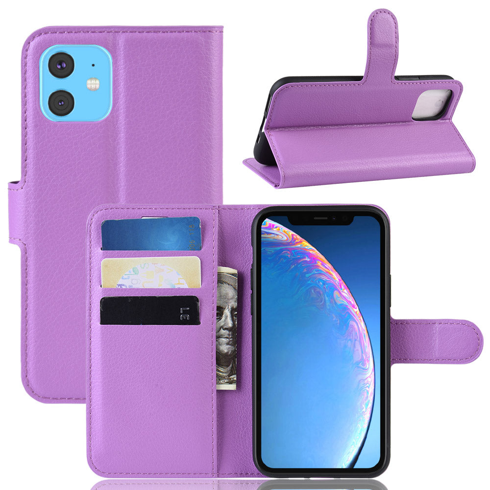 Litchi Skin Leather Wallet Stand Case for iPhone 11 6.1 inch (2019) with Soft TPU Inner Case