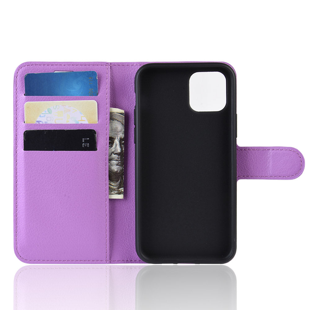 Litchi Skin Leather Wallet Stand Case for iPhone 11 6.1 inch (2019) with Soft TPU Inner Case