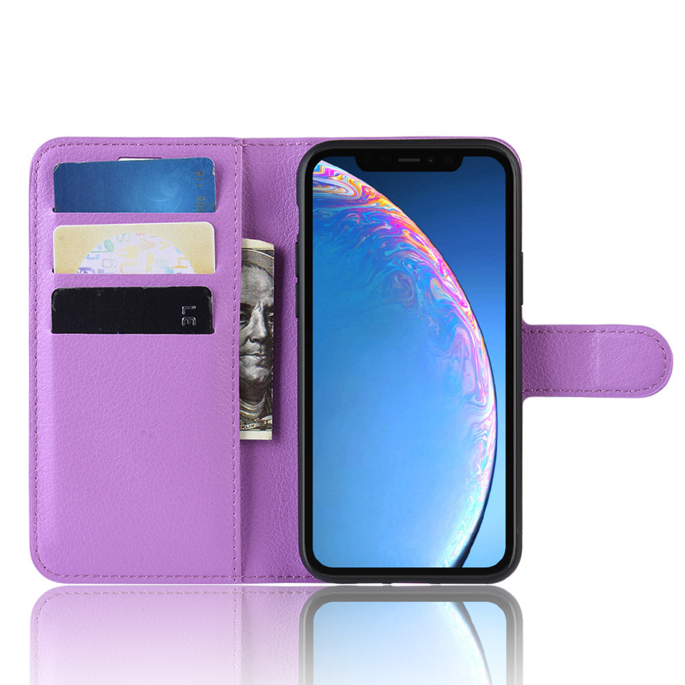 Litchi Skin Leather Wallet Stand Case for iPhone 11 6.1 inch (2019) with Soft TPU Inner Case