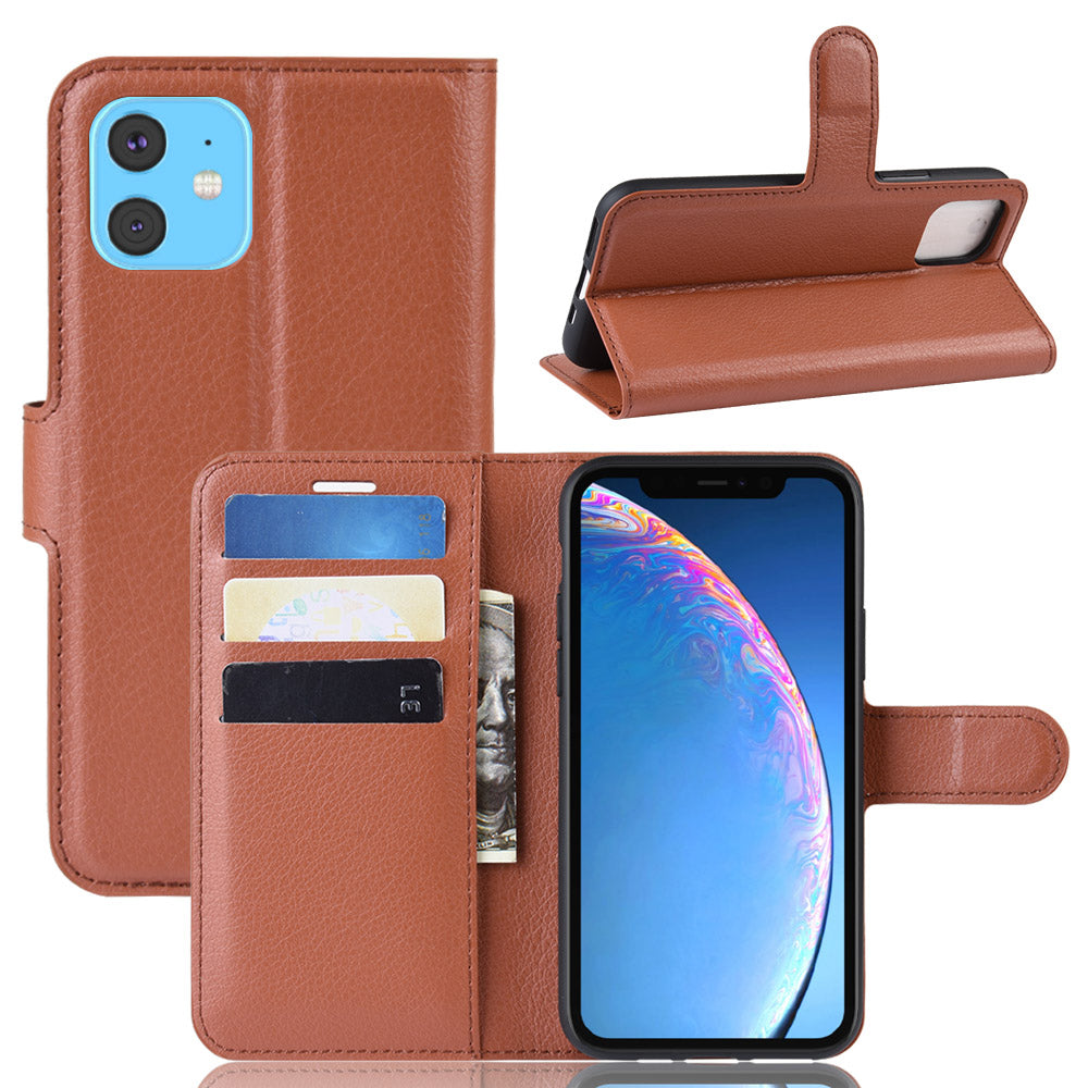 Litchi Skin Leather Wallet Stand Case for iPhone 11 6.1 inch (2019) with Soft TPU Inner Case