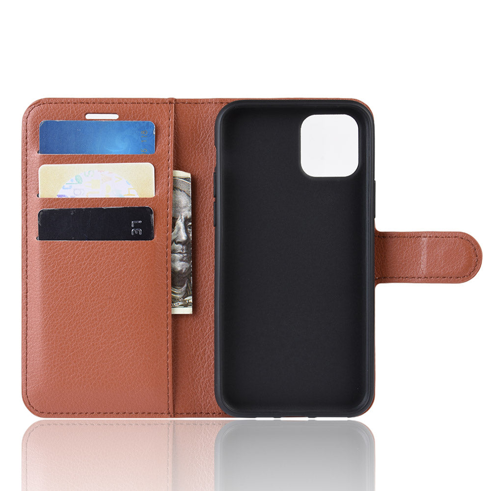 Litchi Skin Leather Wallet Stand Case for iPhone 11 6.1 inch (2019) with Soft TPU Inner Case