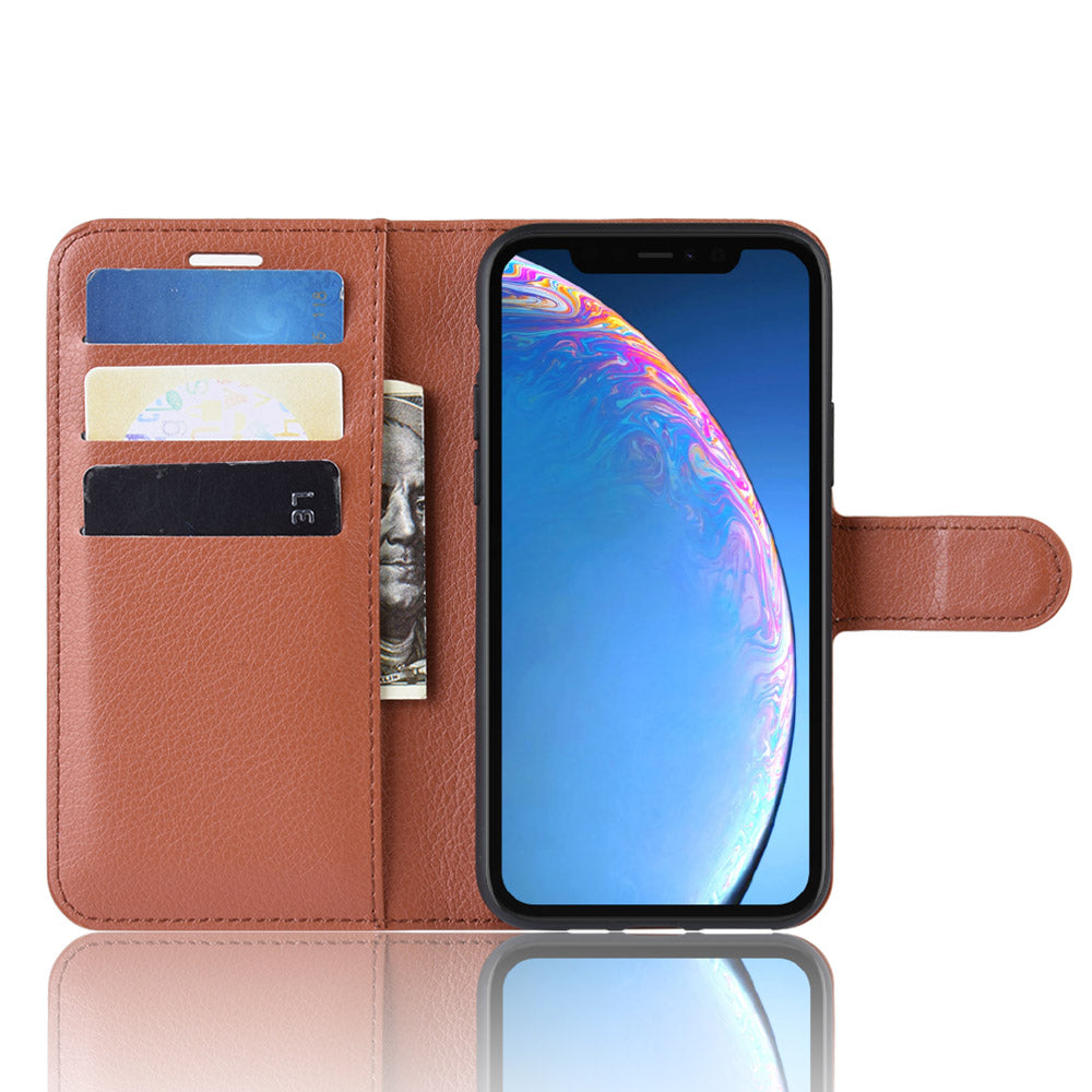 Litchi Skin Leather Wallet Stand Case for iPhone 11 6.1 inch (2019) with Soft TPU Inner Case