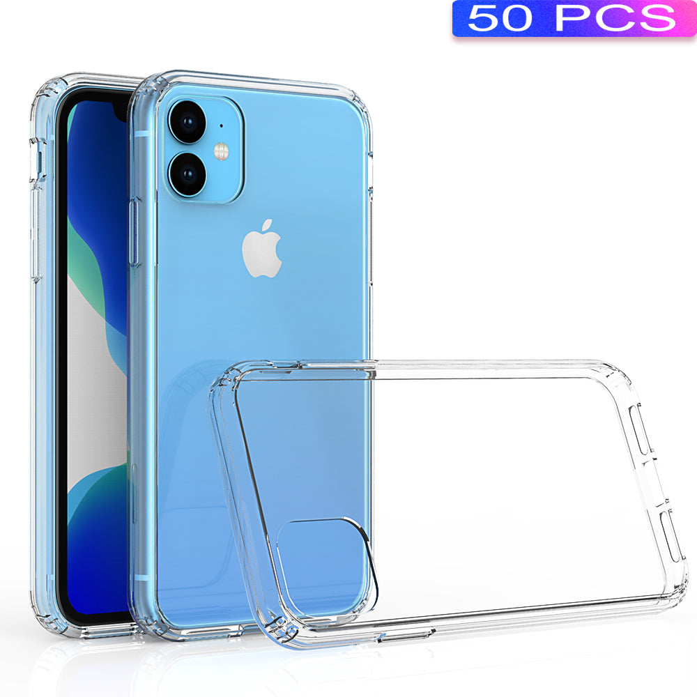 50Pcs/Pack Clear Acrylic + TPU Hybrid Back Case for iPhone 11 6.1 inch (2019)