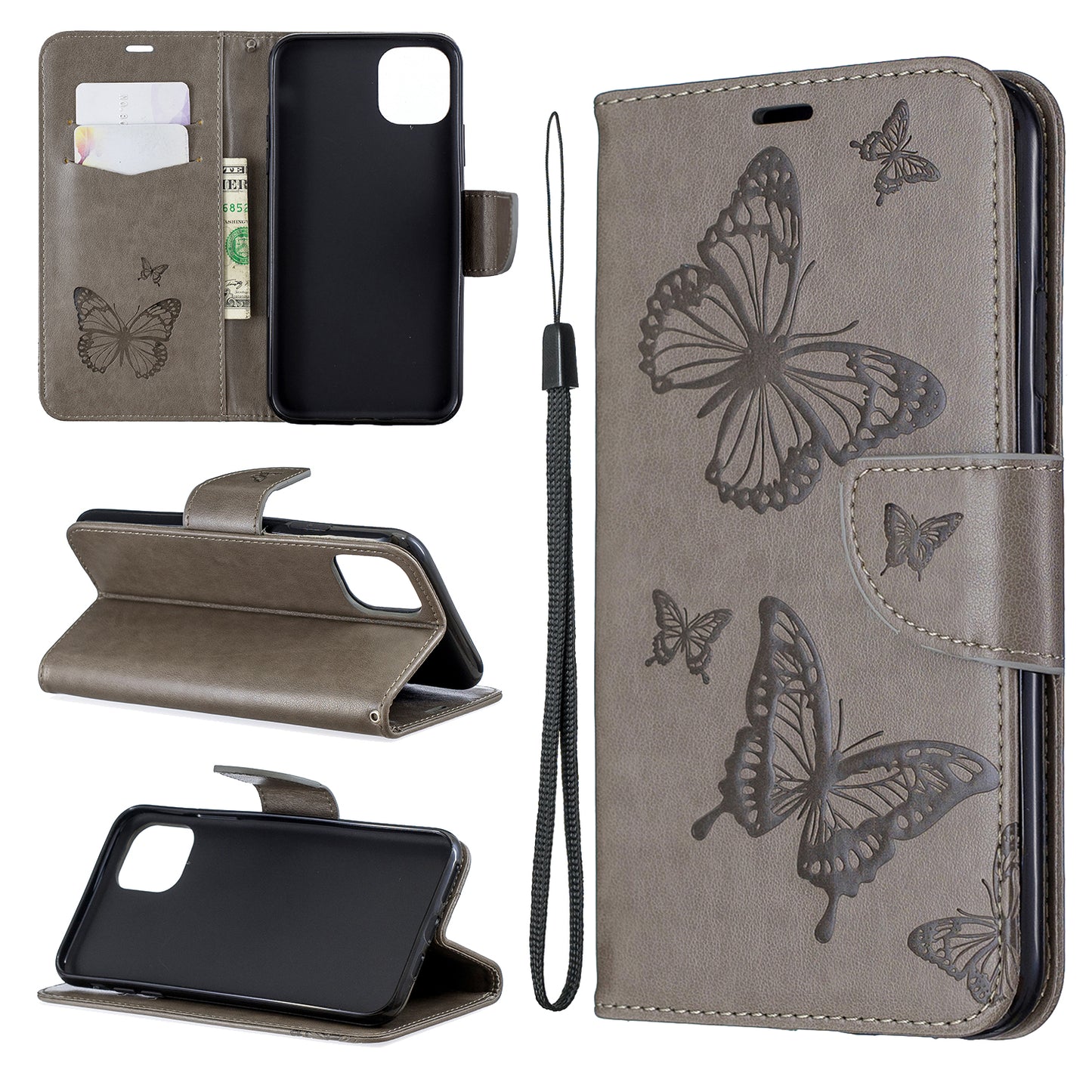 Imprint Butterfly Leather Wallet Phone Case for iPhone 11 Pro Max 6.5 inch (2019)