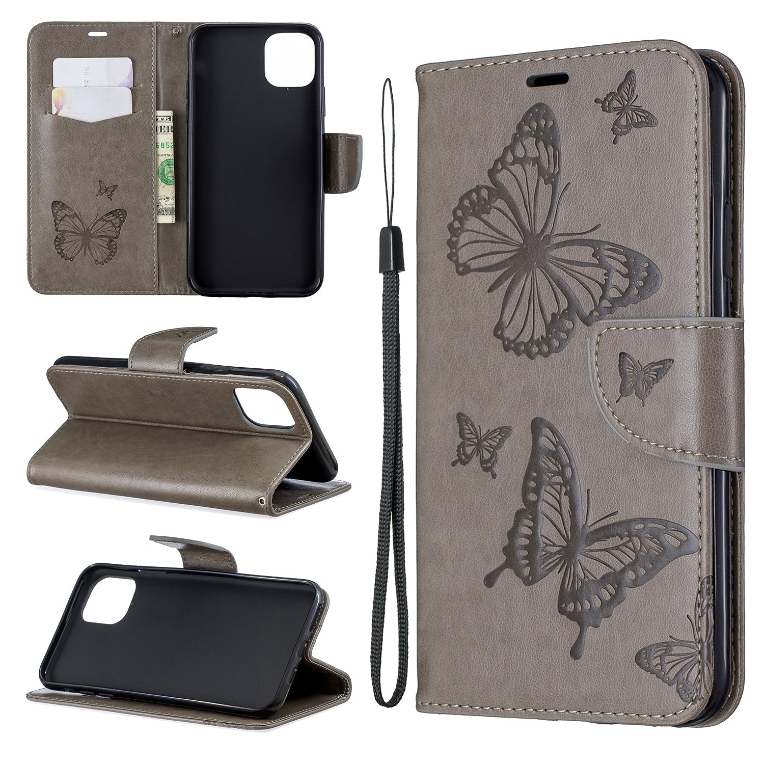 Imprint Butterfly Leather Wallet Phone Case for iPhone 11 Pro Max 6.5 inch (2019)
