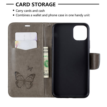 Imprint Butterfly Leather Wallet Phone Case for iPhone 11 Pro Max 6.5 inch (2019)