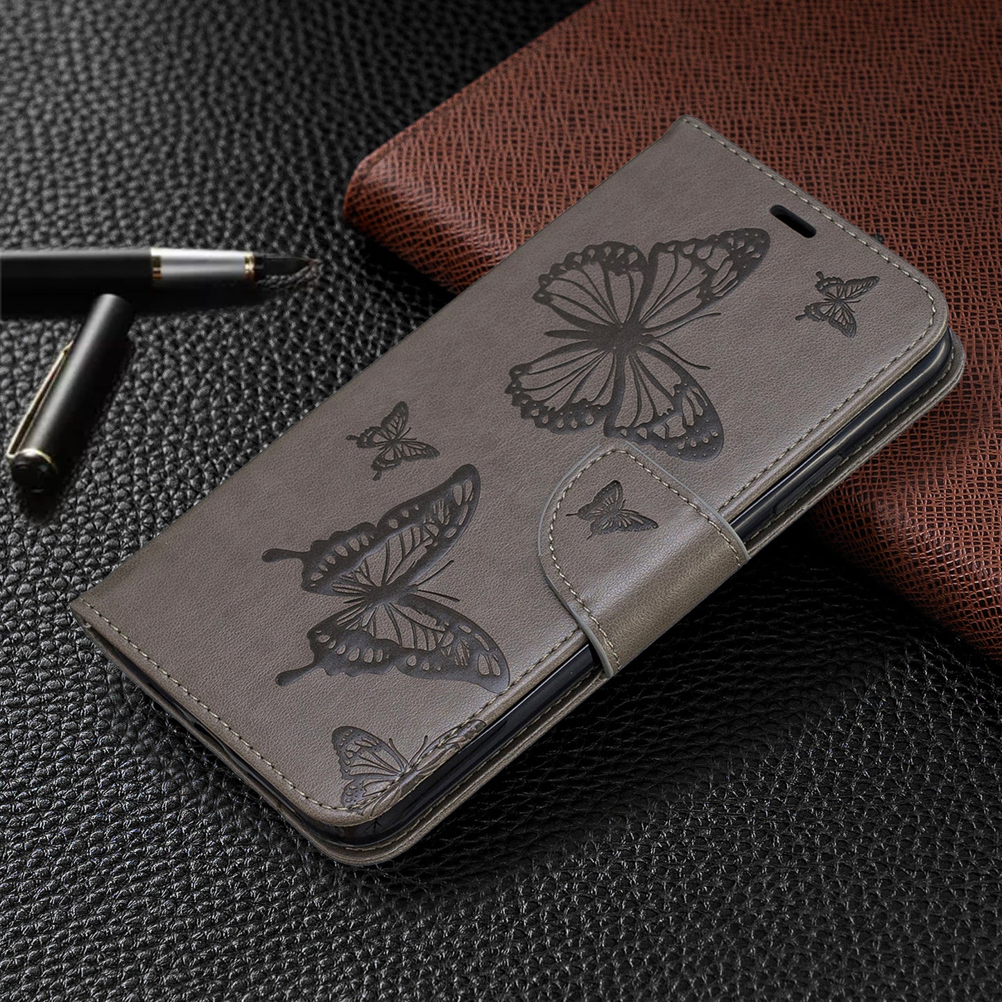 Imprint Butterfly Leather Wallet Phone Case for iPhone 11 Pro Max 6.5 inch (2019)