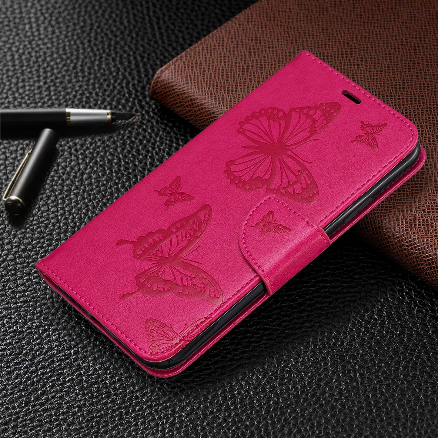 Imprint Butterfly Leather Wallet Phone Case for iPhone 11 Pro Max 6.5 inch (2019)