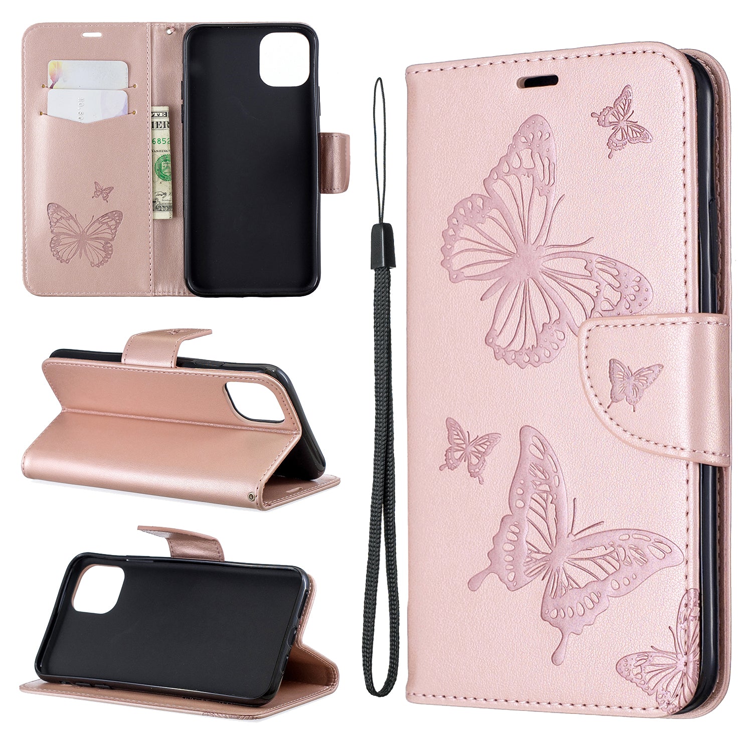 Imprint Butterfly Leather Wallet Phone Case for iPhone 11 Pro Max 6.5 inch (2019)