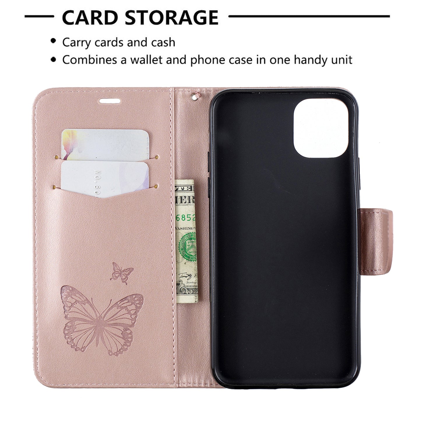 Imprint Butterfly Leather Wallet Phone Case for iPhone 11 Pro Max 6.5 inch (2019)
