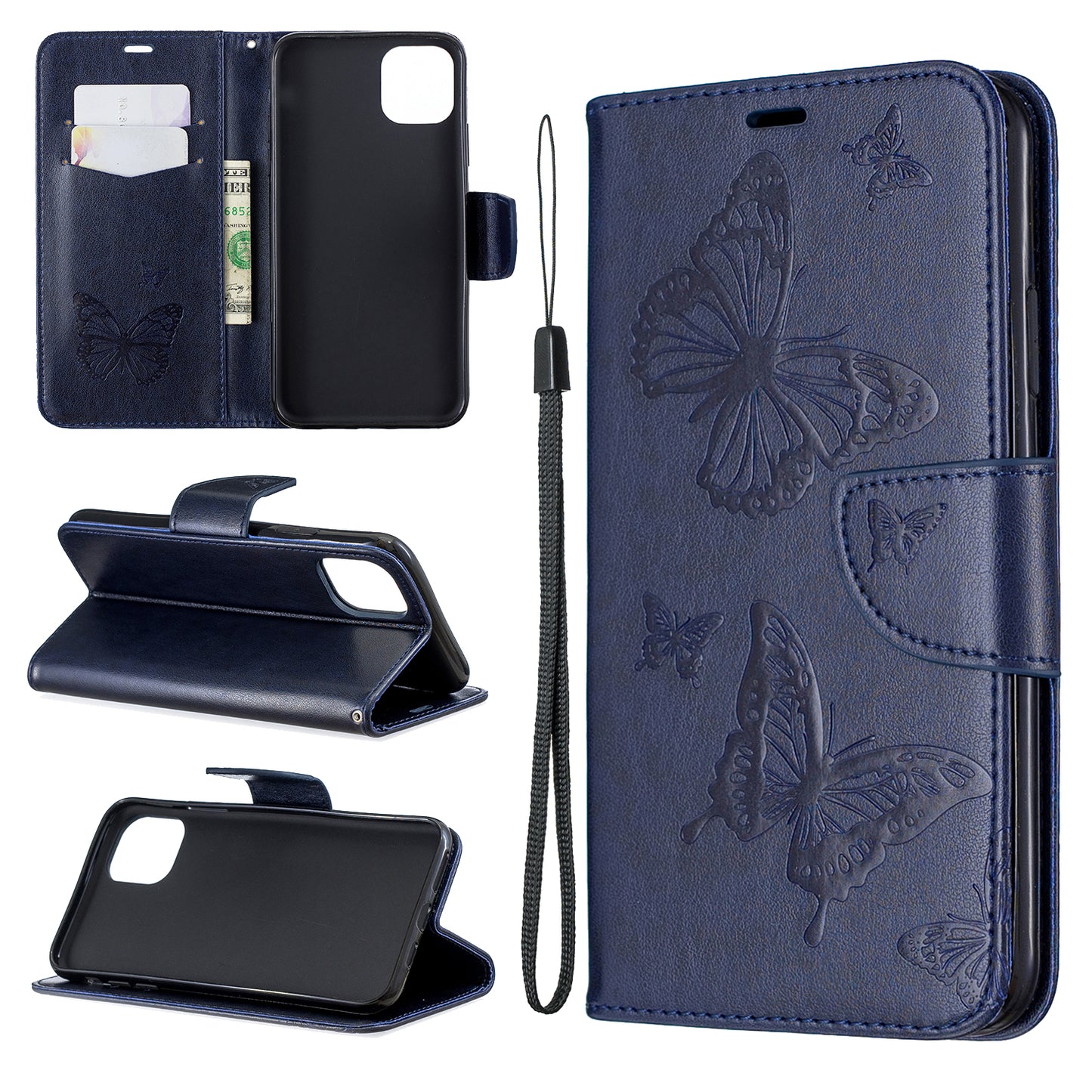 Imprint Butterfly Leather Wallet Phone Case for iPhone 11 Pro Max 6.5 inch (2019)